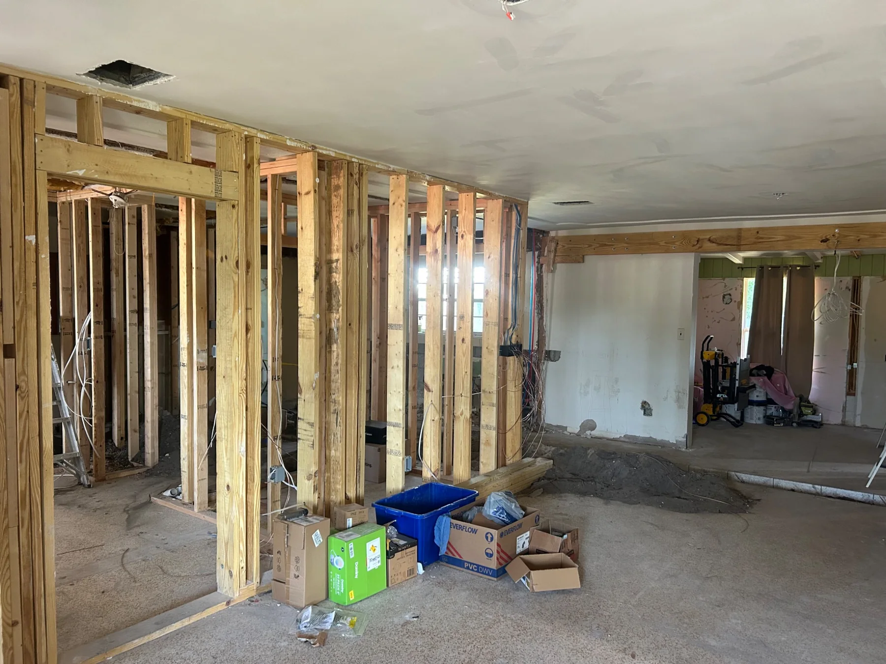 Open framing and renovation in progress